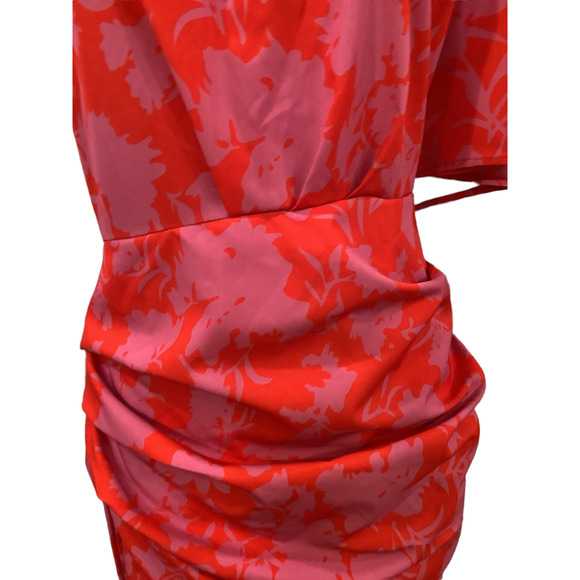 One-Shoulder Red Floral Midi Dress - Picture 4 of 4